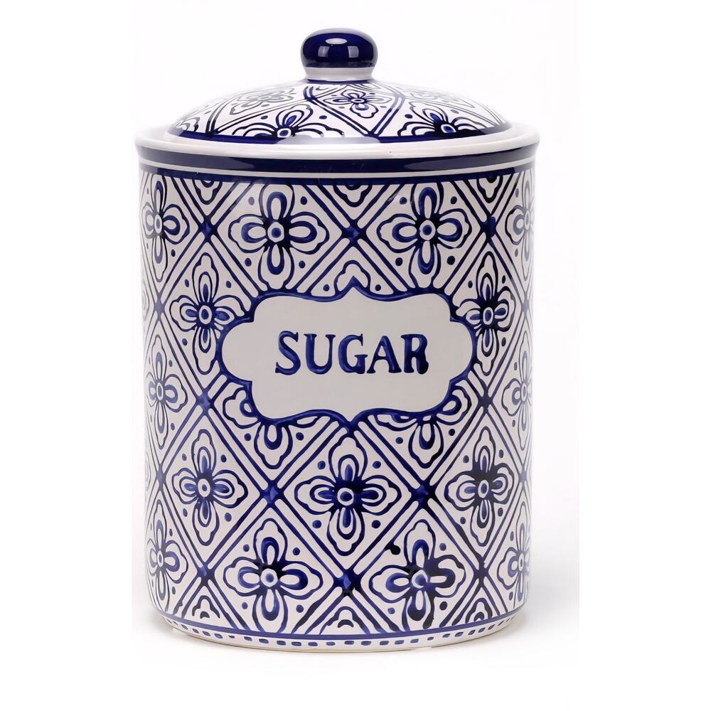 Classic Style White & Blue Floral Sugar Container with Lid Pre-Loved